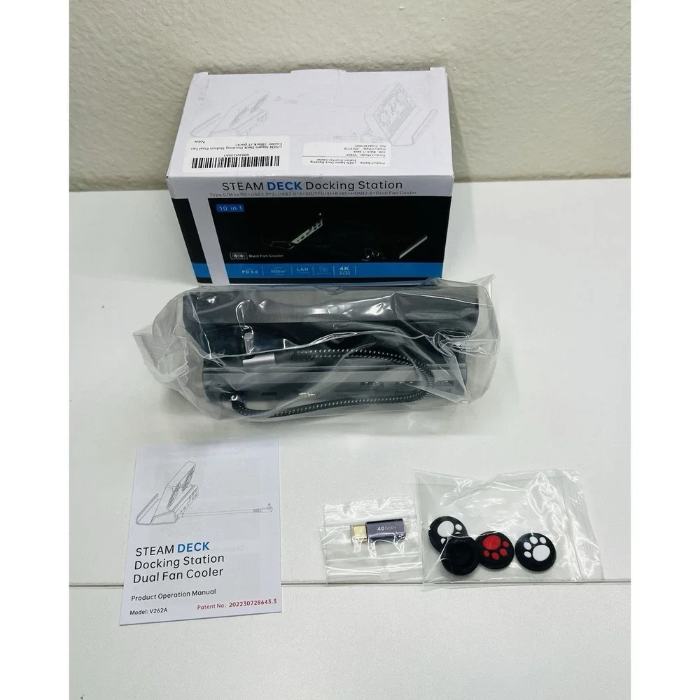 10 in 1 Docking Station with Dual Cooling Fan for‎ Steam 5 USB Ports and 4K